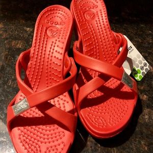 NWT-Crocs Cyprus Red Cross-Strap Heels